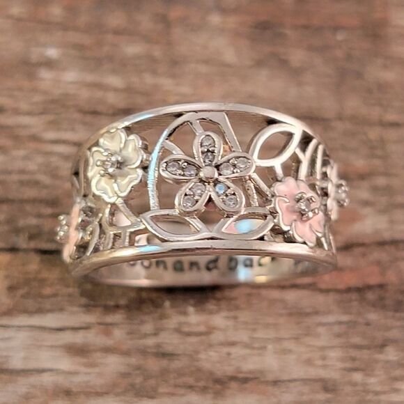 None Jewelry - Sterling Openwork CZ Enamel Flowers Ring